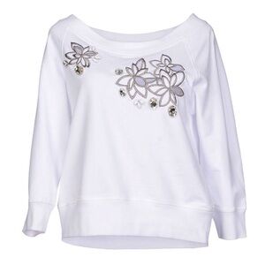 Annarita White Sweatshirt With Cut-Outs And Rhinestones Size 8